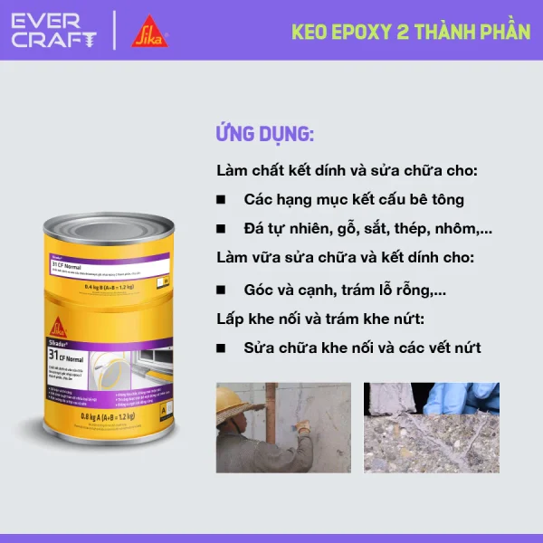 Keo cấy thép Sikadur 31CF Normal (1.2kg/bộ) - Hình ảnh 2