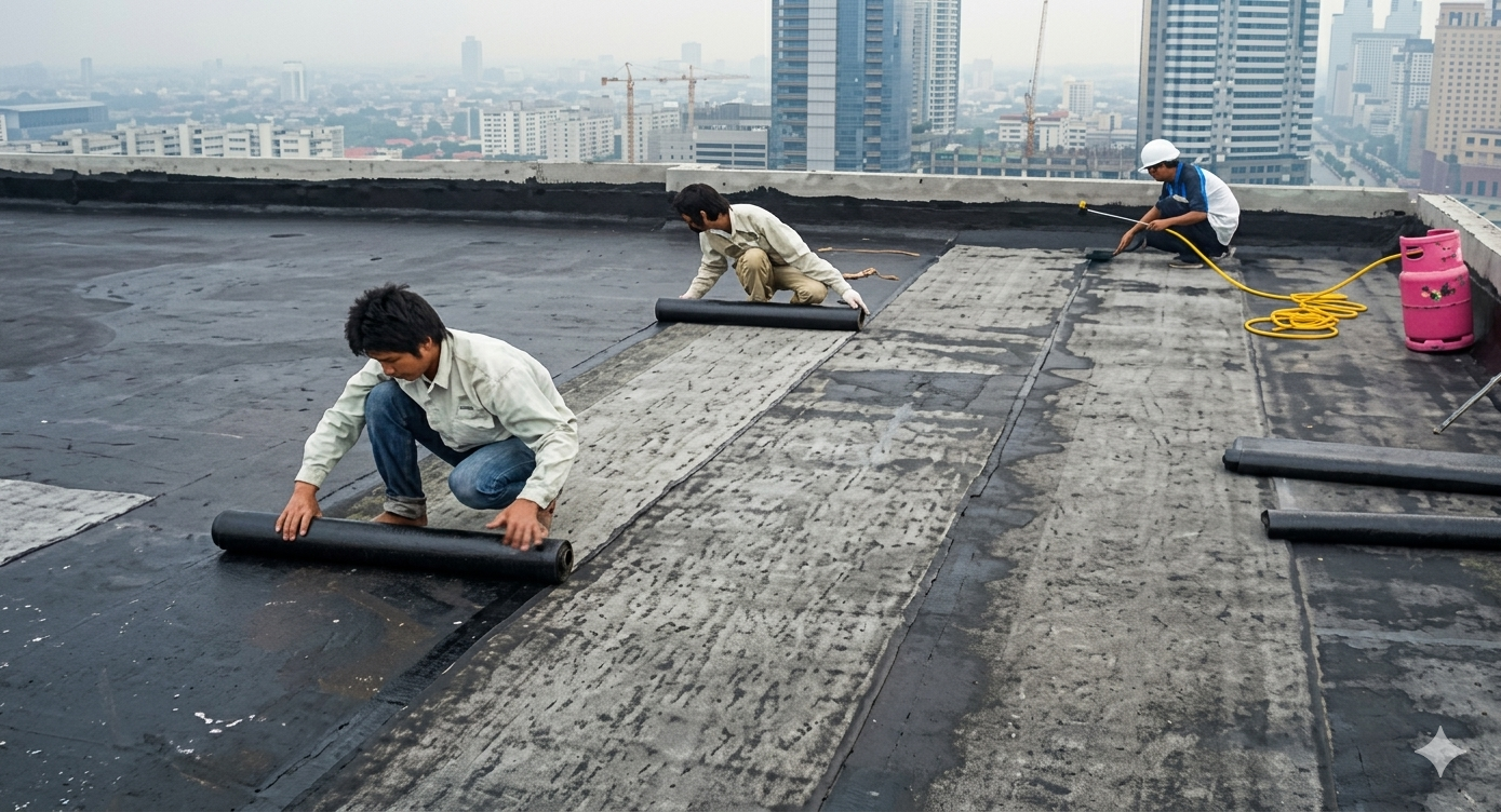 Thi công dán màng chống thấm bằng Sarnacol 2152