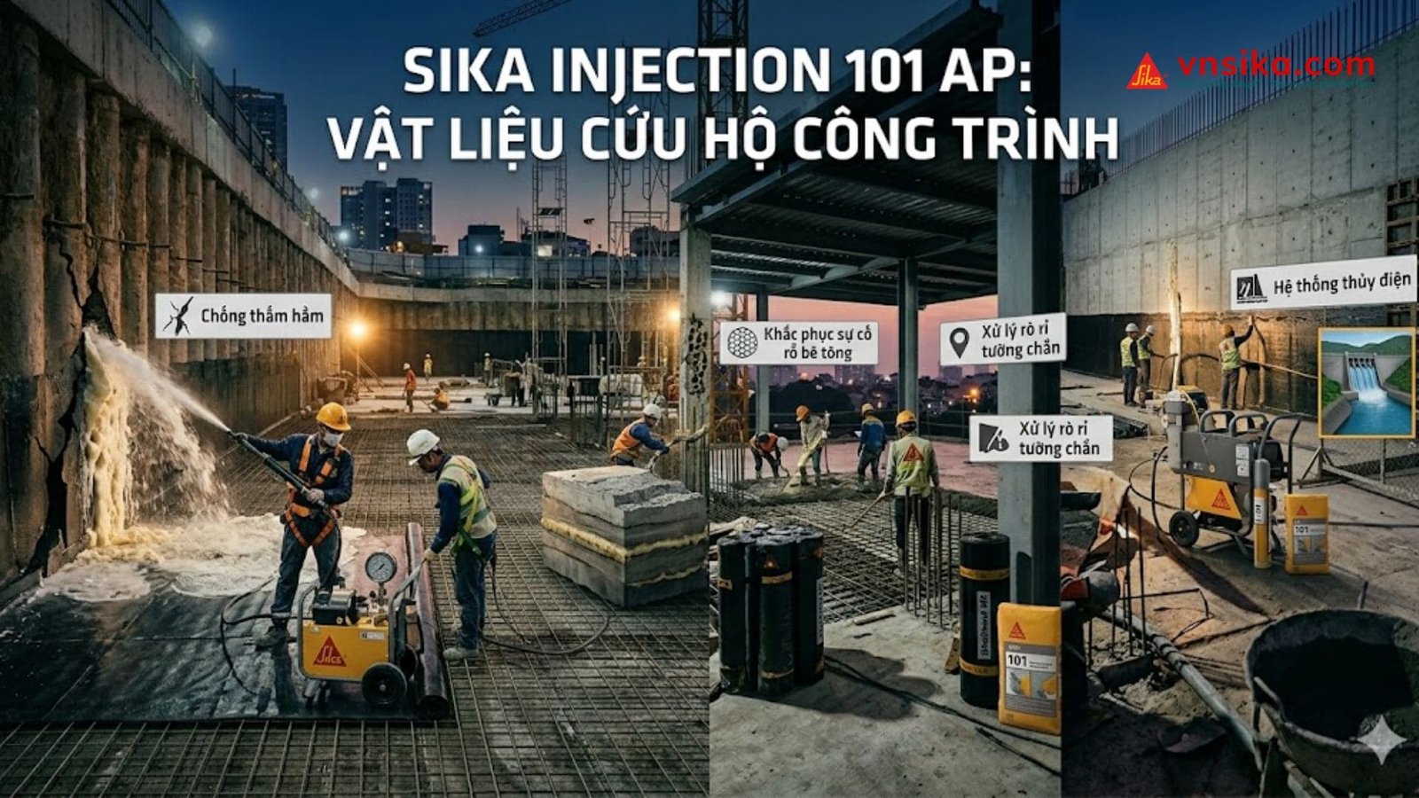 Ứng dụng Sika Injection-101 AP chặn nước polyurethane tức thì