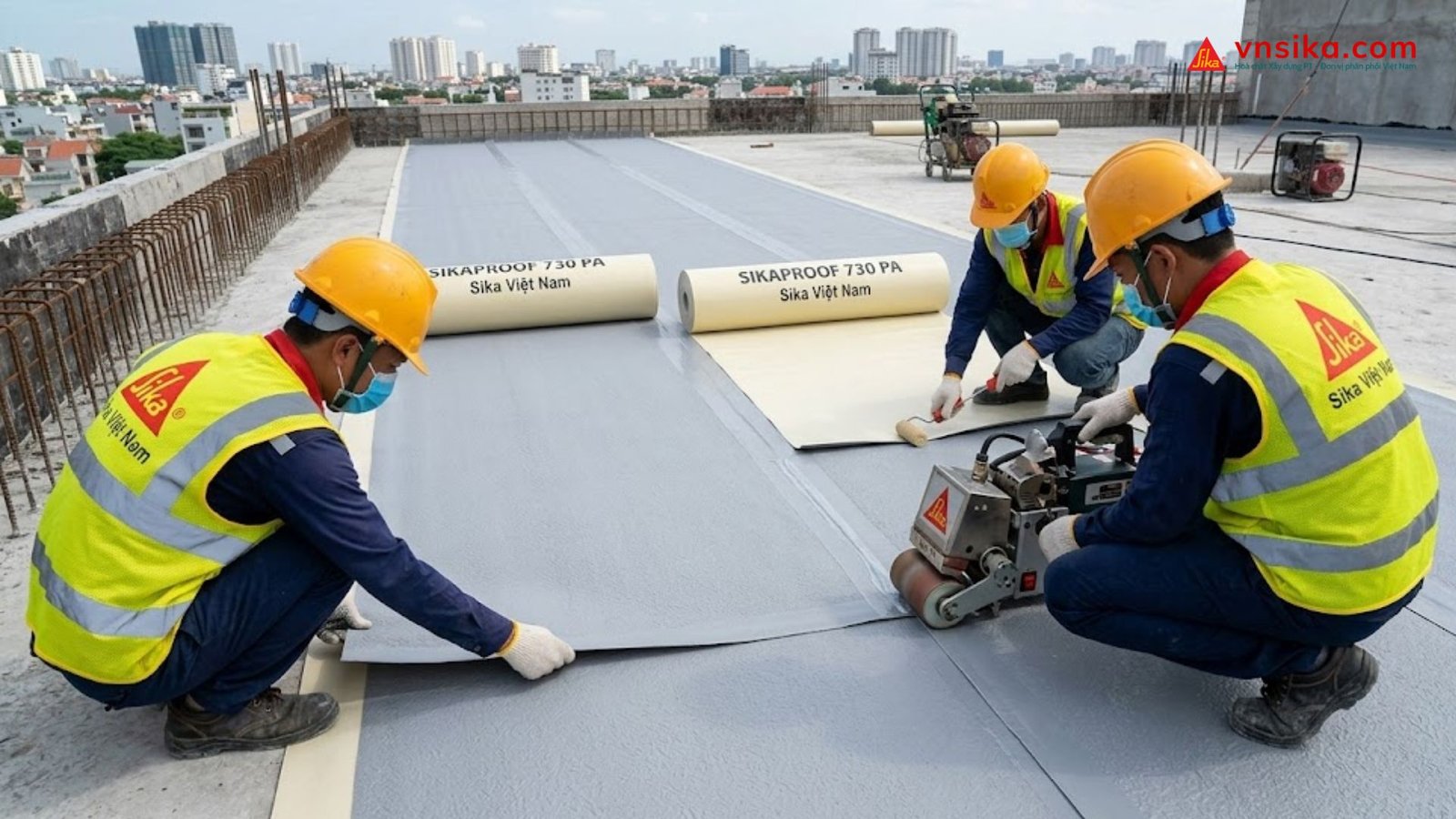 SikaProof 730 PA | Màng chống thấm bám dính toàn bộ gốc HDPE, thi công trước cho kết cấu ngầm 6 Thi công màng SikaProof 730 PA tại công trường