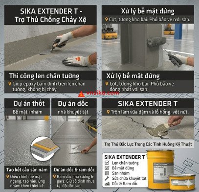 Thi công Sika Extender T trên sàn epoxy