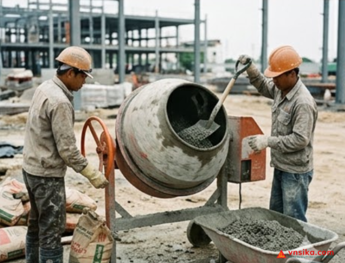 Thi công bơm SikaGrind-108 VN vào dây chuyền nghiền xi măng