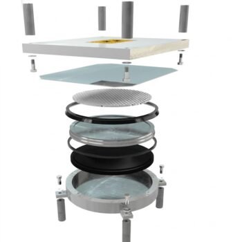 Gối chậu dẫn hướng TETRON® CD GG (Guided sliding pot bearing) — trượt một chiều, truyền lực ngang vuông góc với hướng dẫn