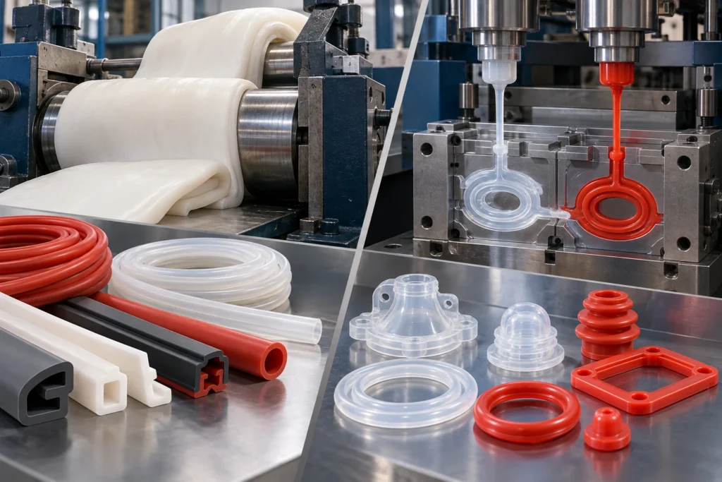 Minh họa: Cao su silicone HCR và LSR: khác nhau và chọn cho đùn ép, đúc phun
