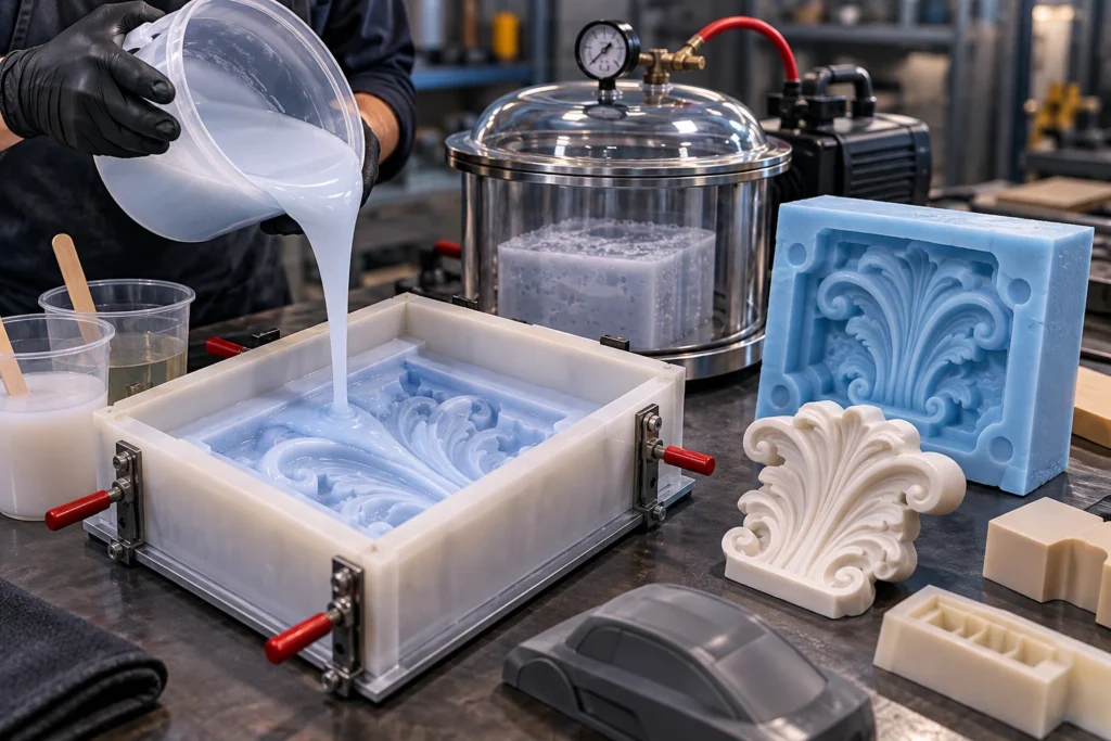 Minh họa: Làm khuôn silicone RTV: tỷ lệ trộn, hút chân không, tuổi thọ khuôn