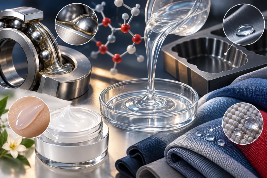 Minh họa: Dầu silicone PDMS: bôi trơn, chống dính, phụ gia mỹ phẩm công nghiệp và dệt