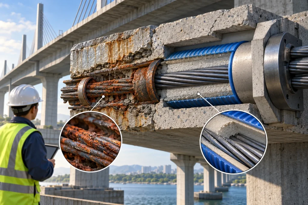 Minh họa: Ăn mòn cáp dự ứng lực: cơ chế, kiểm tra và giải pháp bảo vệ