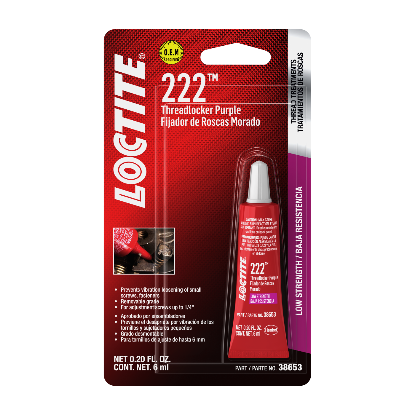 Loctite 222 | Keo khoá ren cường độ thấp cho vít nhỏ, kim loại mềm 1 LOCTITE 222 Ảnh sản phẩm hãng