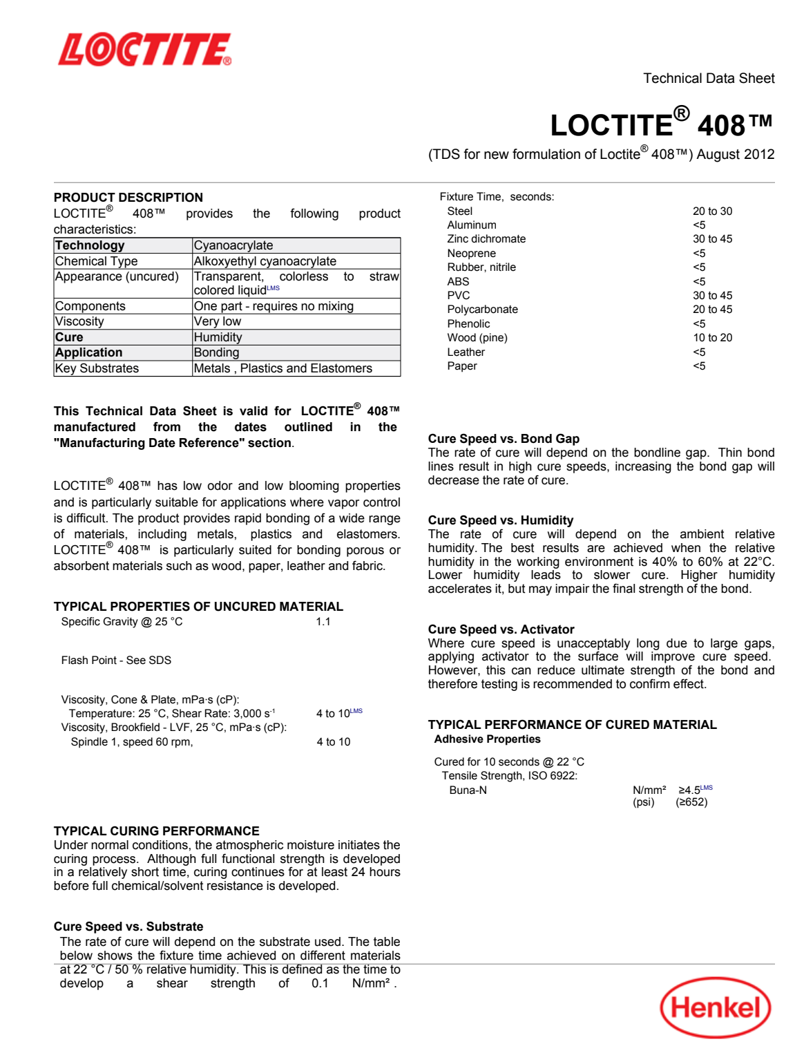 Loctite 408 | Keo dán tức thời ít mờ trắng, độ nhớt rất thấp 4 LOCTITE 408 Trang tài liệu kỹ thuật hãng
